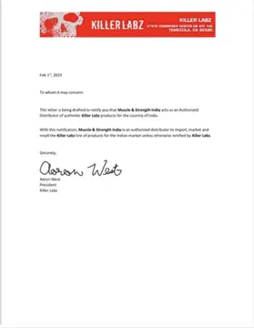 Killer Labz authorised distributor letter