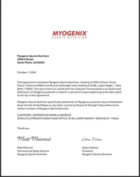 Myogenix authorised distributor agreement